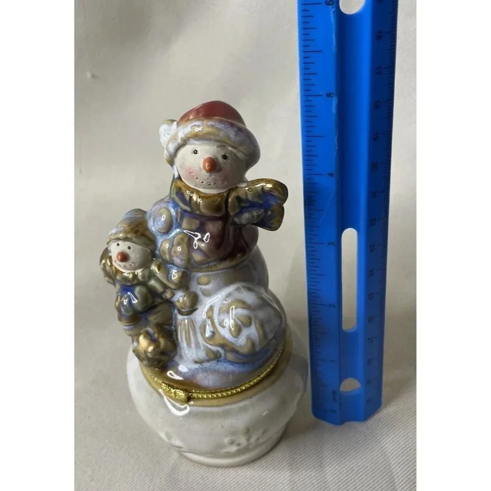 Ceramic Snowman Hinged Keepsake Trinket‎ Box Kirklands Potters Garden Christmas
